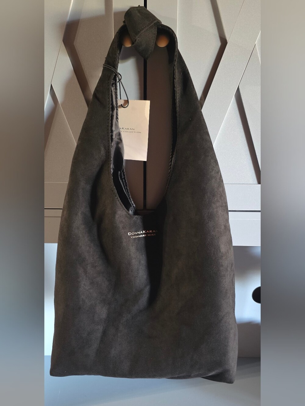 Donna Karan Black Suede Hobo Messenger Bag